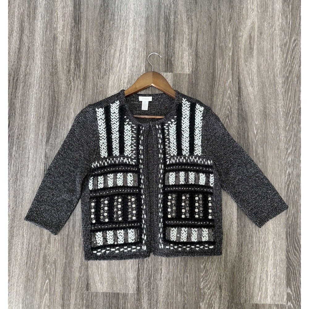 Chico's Embellished Open Front Cardigan Sweater Size 0 (S) Glam Festive Party - Picture 11 of 12